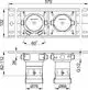 Keuco Grundkörper-Set mit zwei Anschlüssen, drehbar, mit Maßangaben und Befestigungsteilen für eine standardisierte Installation. Technische Zeichnung mit Abmessungen.